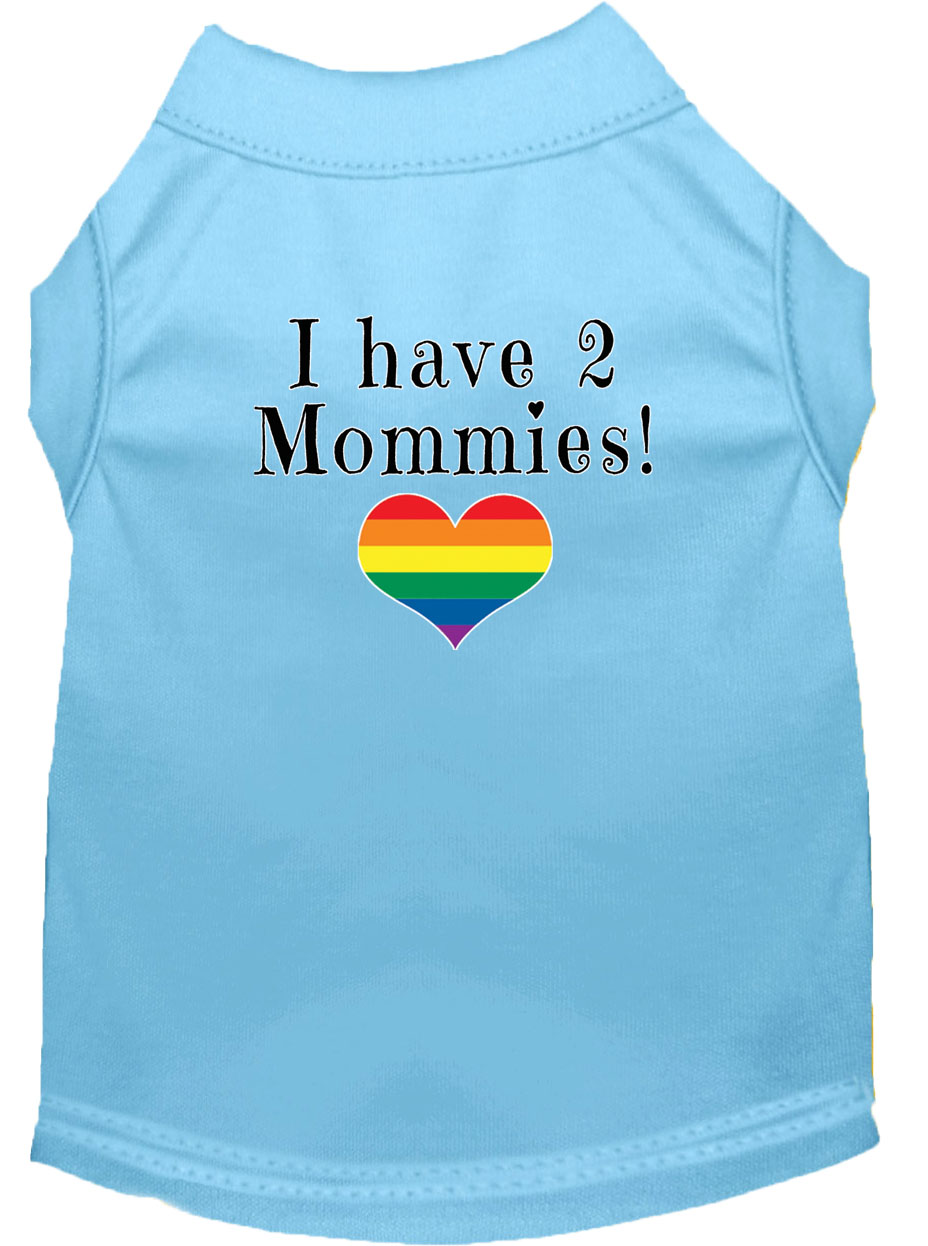 I have 2 Mommies Screen Print Dog Shirt Baby Blue Med
